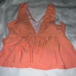 Peach Ruffled V-Neck Tankini Size Large NWT
